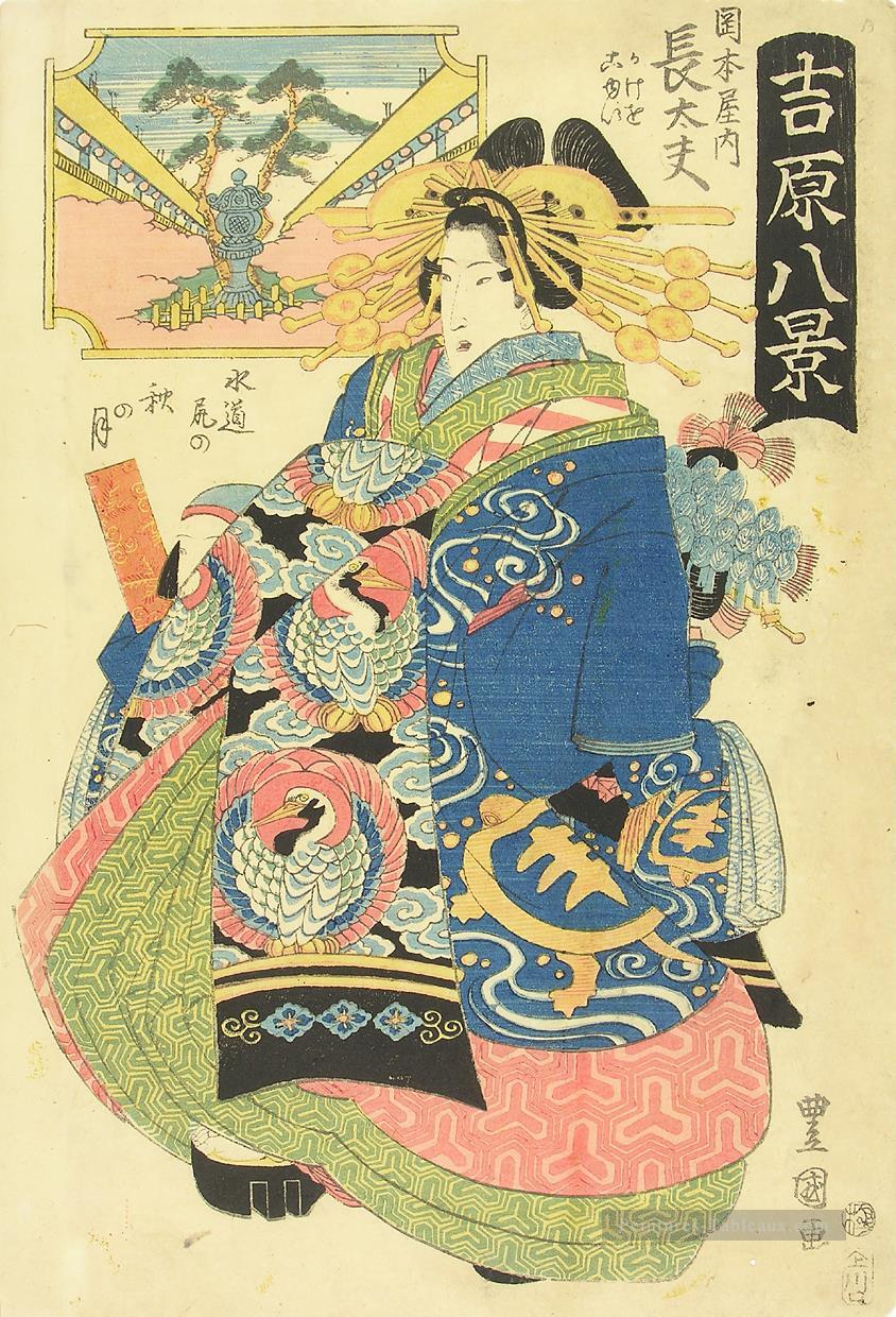 Choto couran avec deux kamuro jeunes serviteurs derrière son Utagawa Toyokuni japonais Peintures à l'huile